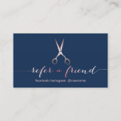 Hair Stylist Roos Gold Scissor Navy Blue Reference Aanbevelingskaartje (Voorkant)