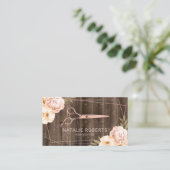 Hair Stylist Roos Gold Scissor Rustic Floral Visitekaartje (Staand voorkant)