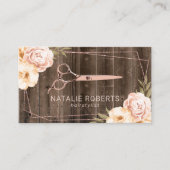 Hair Stylist Roos Gold Scissor Rustic Floral Visitekaartje (Voorkant)