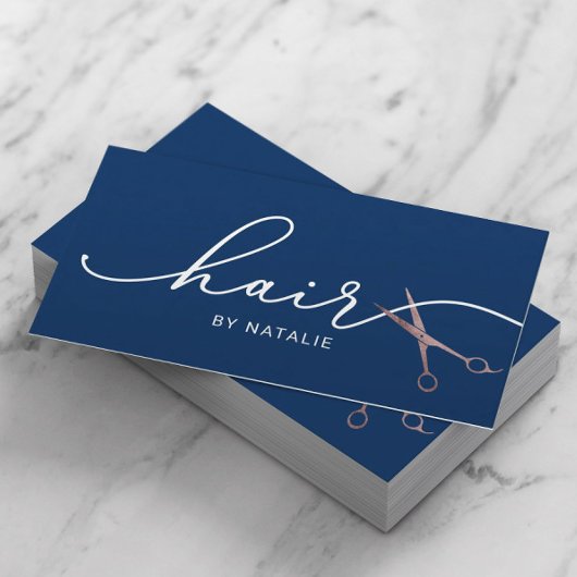 Hair Stylist Roos Gold Scissor Typography Navy Visitekaartje