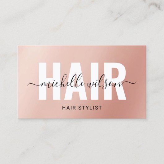 Hair Stylist Roos Gold Script Typografie Salon Visitekaartje (Voorkant)