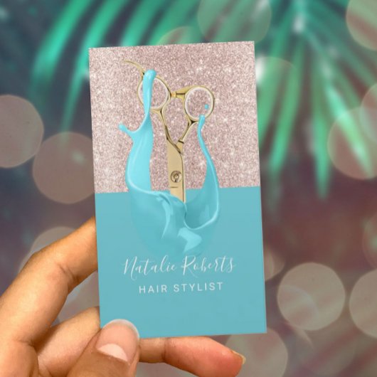 Hair Stylist Roos Gold & Turquoise Splash Scissor Visitekaartje