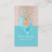 Hair Stylist Roos Gold & Turquoise Splash Scissor Visitekaartje (Voorkant)