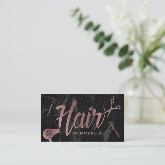Hair Stylist Roos Gold Typography Moderne marble Visitekaartje (Staand voorkant)