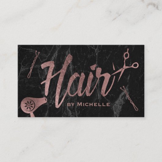 Hair Stylist Roos Gold Typography Moderne marble Visitekaartje (Voorkant)
