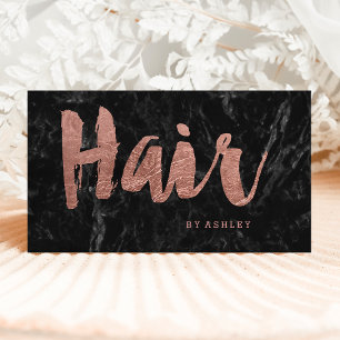 Hair stylist roos gouden typografie zwarte marmer visitekaartje