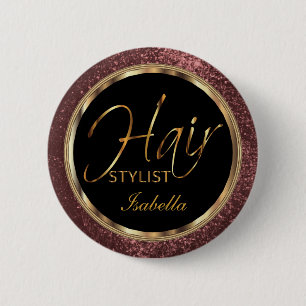 Hair Stylist Rose Glitter and Black Ronde Button 5,7 Cm