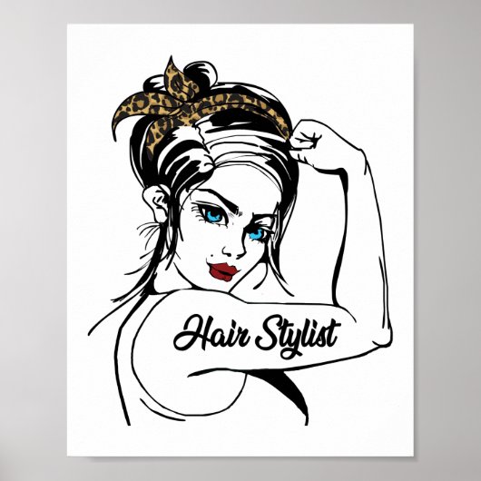 Hair Stylist Rosie The Riveter Leopard Cheetah Poster (Voorkant)