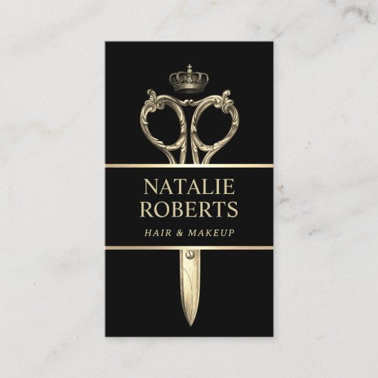 Hair Stylist Royal Gold Scissor Beauty Salon Black Afsprakenkaartje (Voorkant)
