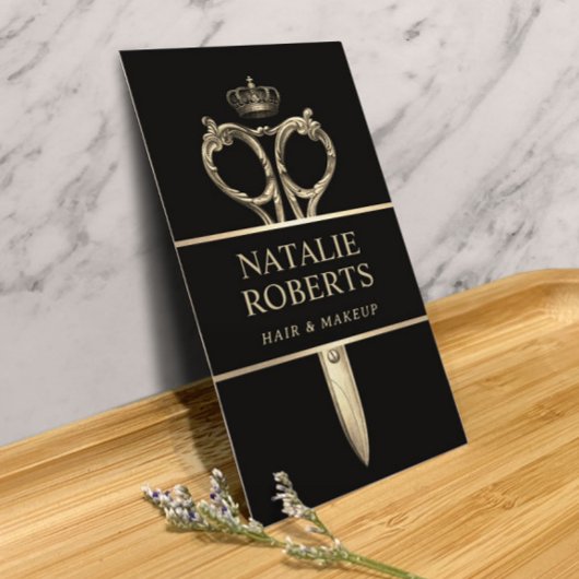 Hair Stylist Royal Gold Scissor Beauty Salon Black Afsprakenkaartje