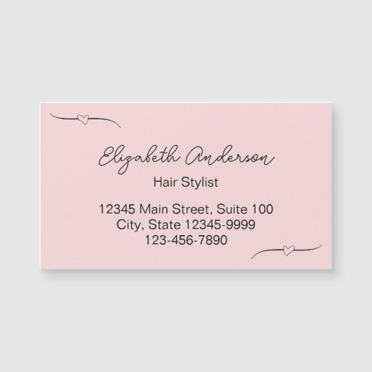 Hair Stylist Roze en Zwarte Naam Script Sjabloon (Voorkant)