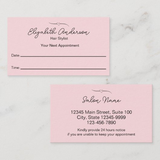 Hair Stylist Roze en Zwarte Naam Script Your Next Afsprakenkaartje (Voorkant / Achterkant)