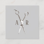 Hair Stylist Rustic Monogram Scissor Logo Vierkante Visitekaartje (Voorkant)