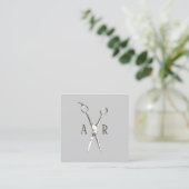 Hair Stylist Rustic Monogram Scissor Logo Vierkante Visitekaartje (Staand voorkant)
