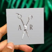 Hair Stylist Rustic Monogram Scissor Logo Vierkante Visitekaartje
