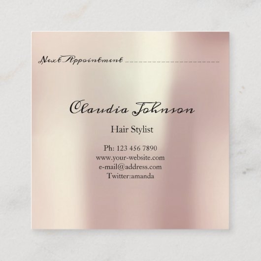 Hair Stylist Salon Appointment Card Roos Gold Vierkante Visitekaartje (Achterkant)