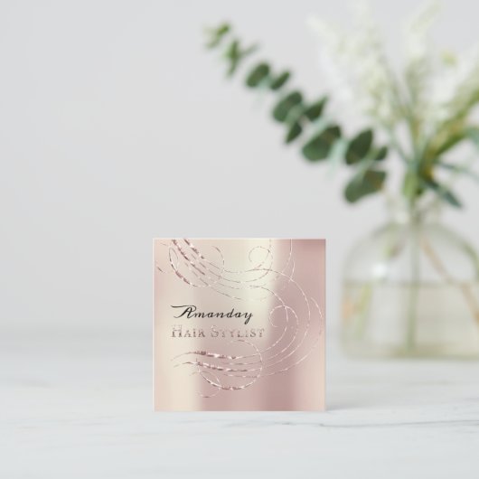 Hair Stylist Salon Appointment Card Roos Gold Vierkante Visitekaartje (Staand voorkant)