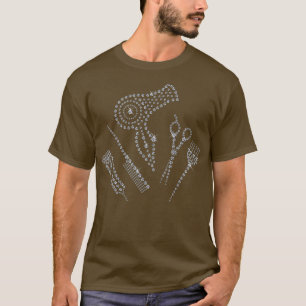 Hair Stylist Salon Apron Rhinestone Scissor Comb T-shirt