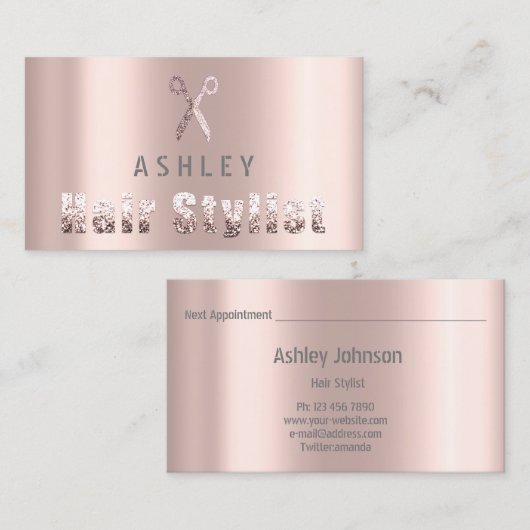 Hair Stylist Salon Blush Pink Appointcard Visitekaartje (Voorkant / Achterkant)