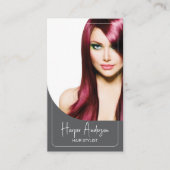 Hair Stylist Salon Custom Photo QR Gray Visitekaartje (Voorkant)