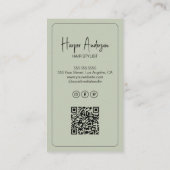 Hair Stylist Salon Custom Photo QR Sage Green Visitekaartje (Achterkant)