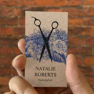Hair Stylist Salon  Floral Rustic Kraft Visitekaartje