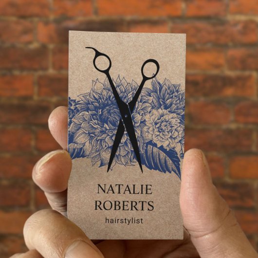 Hair Stylist Salon  Floral Rustic Kraft Visitekaartje