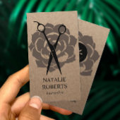 Hair Stylist Salon Flower & Scissor Rustic Kraft Visitekaartje