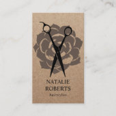 Hair Stylist Salon Flower & Scissor Rustic Kraft Visitekaartje (Voorkant)
