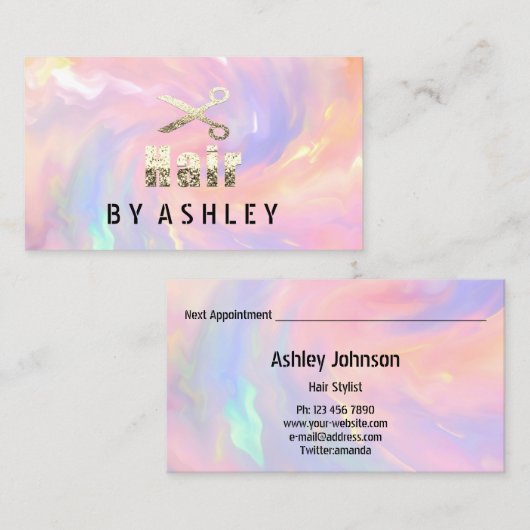 Hair Stylist Salon Holographic Appointment Gold Visitekaartje (Voorkant / Achterkant)