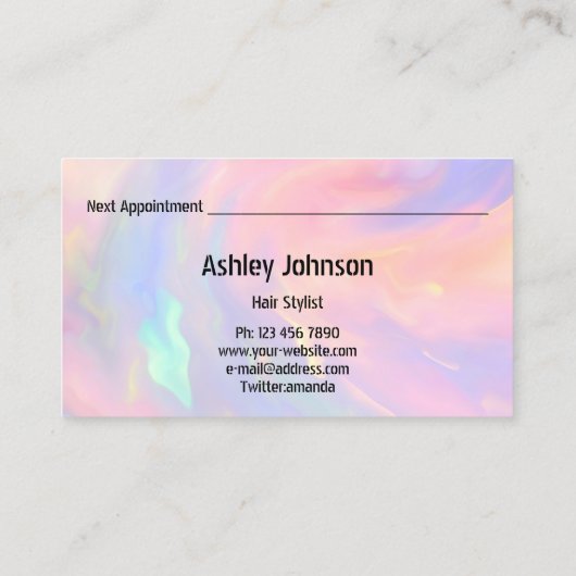 Hair Stylist Salon Holographic Appointment Gold Visitekaartje (Achterkant)