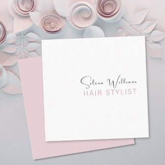 Hair Stylist Salon Minimalist Blush White Vierkante Visitekaartje