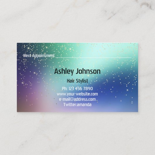 Hair Stylist Salon Navy Gold Confetti Benoeming Visitekaartje (Achterkant)