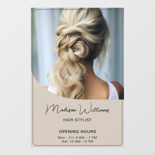 Hair Stylist Salon Opening Hours Beige Raamsticker (Vel)