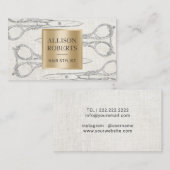 Hair Stylist Salon Scissors Elegant Linen Visitekaartje (Voorkant / Achterkant)