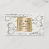 Hair Stylist Salon Scissors Elegant Linen Visitekaartje (Voorkant)