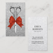Hair Stylist Scissor & Bow Modern Silver Salon Visitekaartje (Voorkant / Achterkant)
