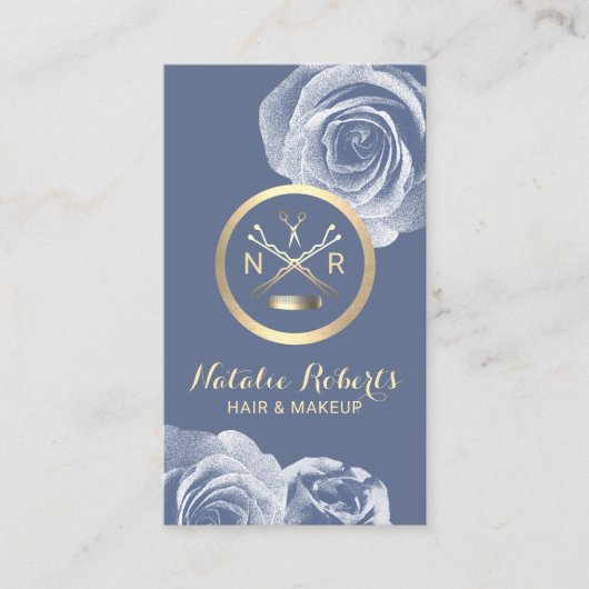 Hair Stylist Scissor Comb Blue Floral Appointment Afsprakenkaartje (Voorkant)