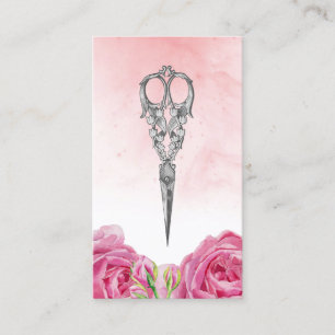 Hair Stylist Scissor Elegant Floral Visitekaartje