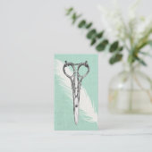 Hair Stylist Scissor & Feather Classy Linen Modern Visitekaartje (Staand voorkant)