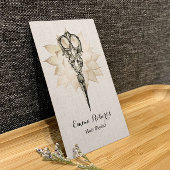 Hair Stylist  Scissor Floral Classy Linen Visitekaartje