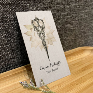 Hair Stylist  Scissor Floral Classy Linen Visitekaartje