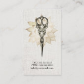 Hair Stylist  Scissor Floral Classy Linen Visitekaartje (Achterkant)