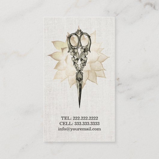 Hair Stylist  Scissor Floral Classy Linen Visitekaartje (Achterkant)