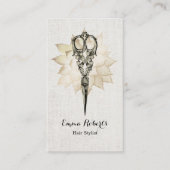 Hair Stylist  Scissor Floral Classy Linen Visitekaartje (Voorkant)
