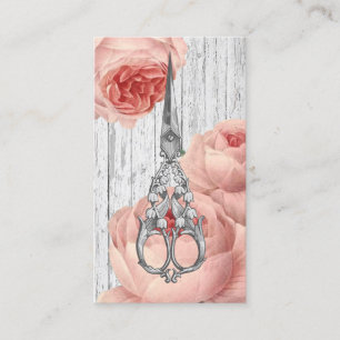 Hair Stylist  Scissor & Floral Rustic Visitekaartje