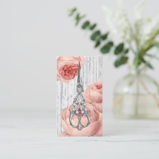 Hair Stylist  Scissor & Floral Rustic Visitekaartje (Staand voorkant)