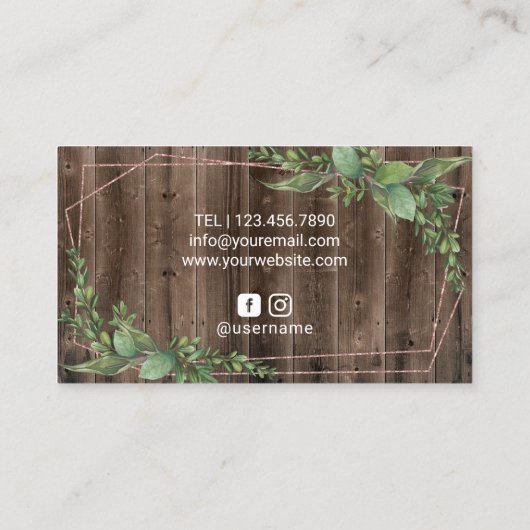 Hair Stylist Scissor Geometric Greenery Wood Visitekaartje (Achterkant)