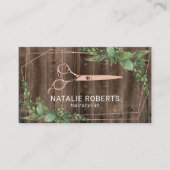 Hair Stylist Scissor Geometric Greenery Wood Visitekaartje (Voorkant)