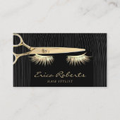 Hair Stylist Scissor & Girl Black & Gold Salon Visitekaartje (Voorkant)